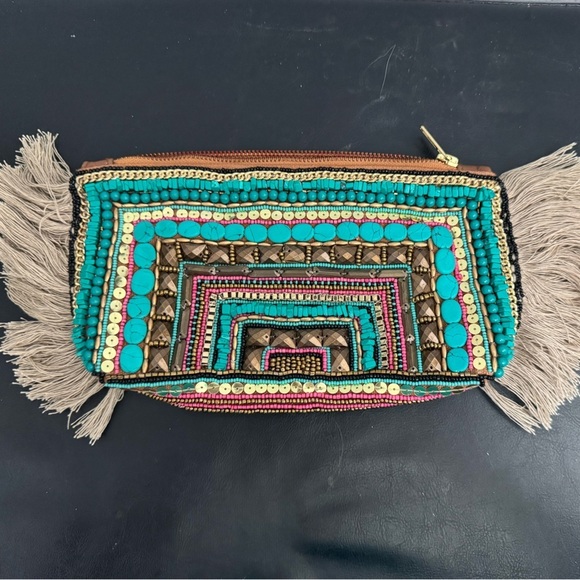 Anthropologie Handbags - Shiraleah by Anthropologie Beaded Fringe Boho Sequins Glam Clutch- Size 10 x 6